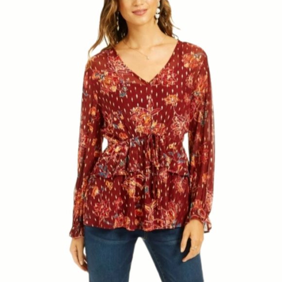 Style & Co. Printed Drawstring-Waist Top - Picture 1 of 6